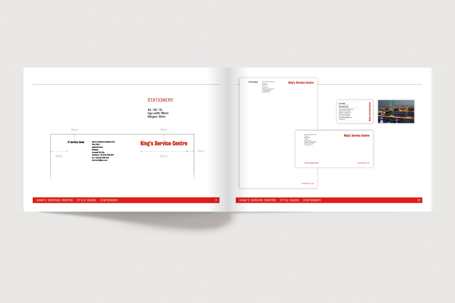 Brochure spread showing stationery for KSC